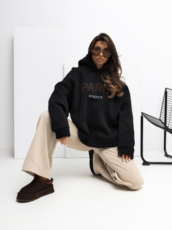 Czarna dresowa bluza z napisem Paris  RUE PARIS