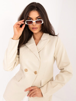 Jasnobeżowa taliowana marynarka z ekoskóry