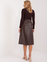 Hurt Ciemnobrązowa kopertowa spódnica cargo z ekoskóry