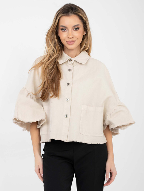 Beżowa jeansowa kurtka z kieszeniami RUE PARIS