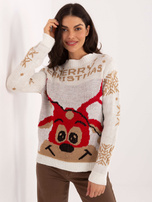 Ecru świąteczny sweter w śnieżynki