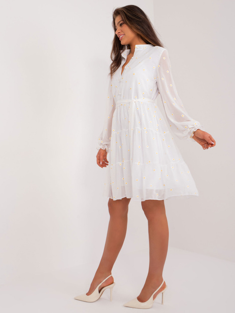 Hurtownia Biała sukienka koktajlowa z falbaną