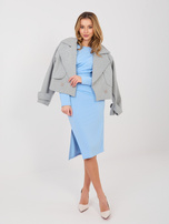 Pastelowa niebieska sukienka z poduszkami na ramionach RUE PARIS 