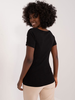 Wholesale Black blouse with lace at the neckline.