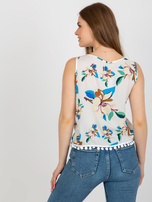 Hurt Biała bluzka w kwiaty z ozdobnym wykończeniem