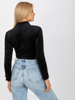 Hurtownia Czarna bluzka welurowa one size z marszczeniami na rękawach RUE PARIS