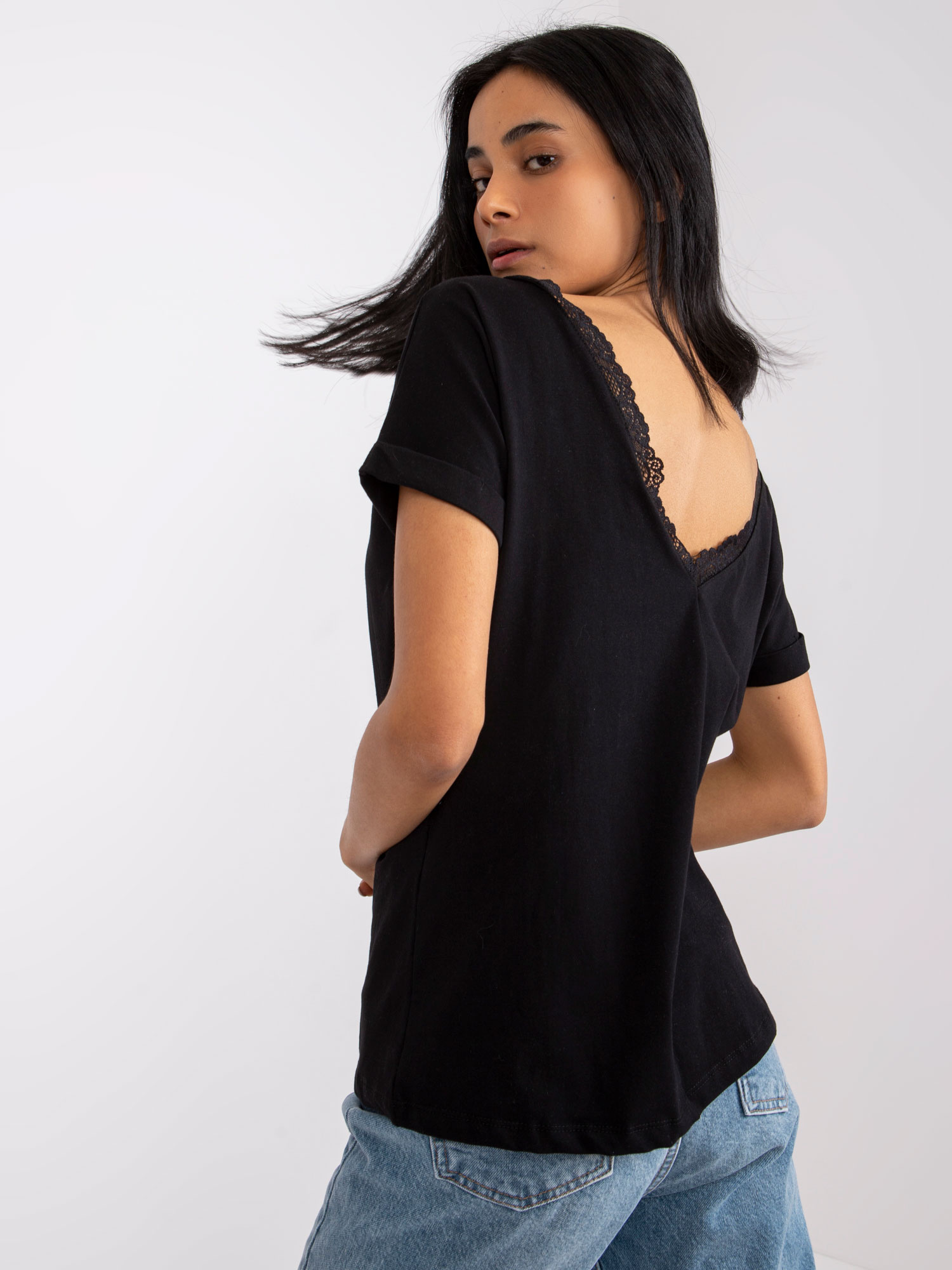 Schwarze Bluse mit Rückenausschnitt Salma RUE PARIS.