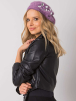 Fioletowy beret damski z aplikacją