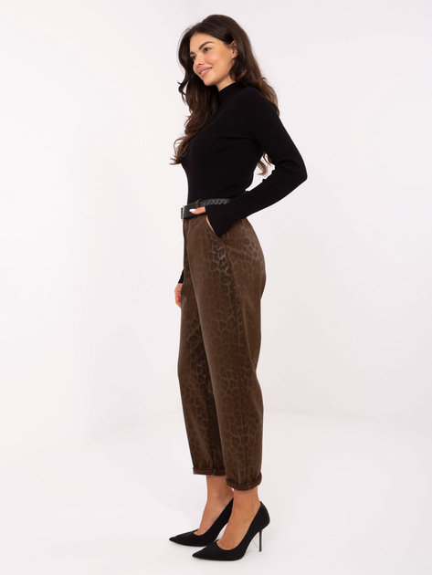 Brązowe spodnie z ekoskóry z gumką w pasie