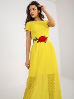 Hurt Żółta rozkloszowana sukienka wieczorowa z podszewką