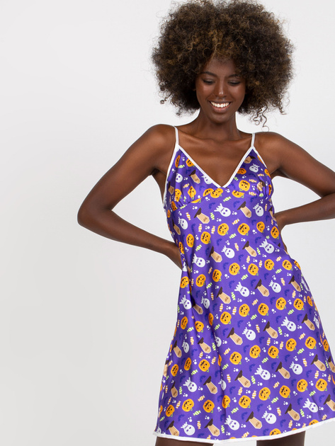 Fioletowa koszula nocna na ramiączkach z printami