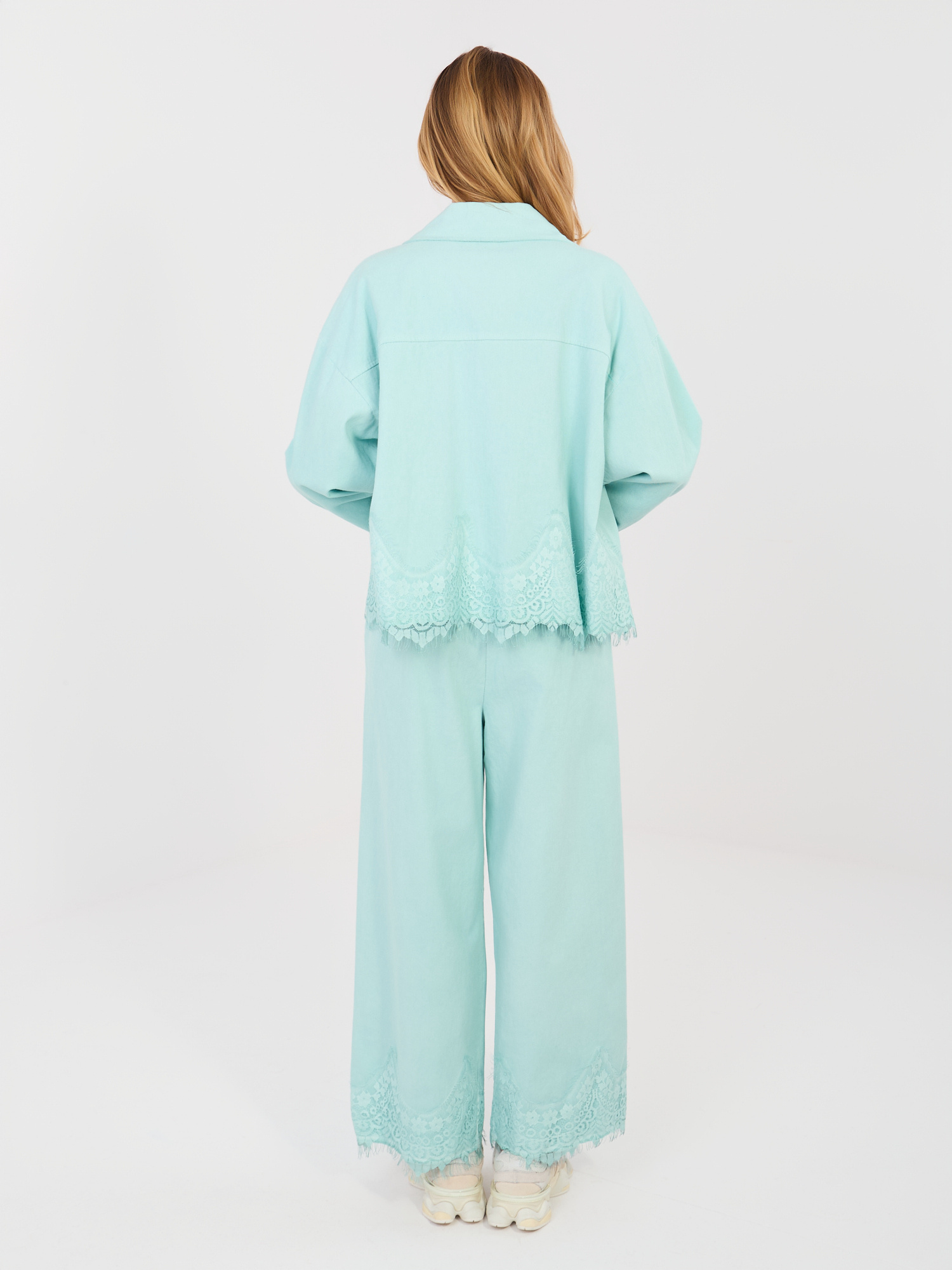 Miętowe jeansowe spodnie wide leg RUE PARIS 