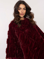 Hurtownia Bordowe futrzane poncho z podszewką