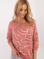 Hurt Brudnoróżowa bluzka z nadrukiem i aplikacją