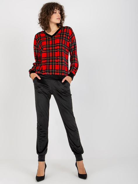 Hurt Czerwony komplet welurowy z bluzą w kratę RUE PARIS