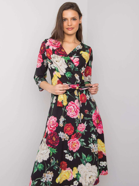 Czarna sukienka w kwiaty Asther