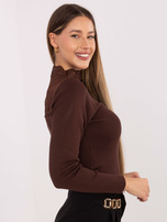 Brązowy prążkowany sweter z koronką 