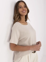 Hurt Beżowy sweter oversize z krótkim rękawem