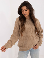 Hurt Ciemnobeżowy sweter oversize z okrągłym dekoltem