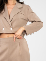 Ciemnobeżowy komplet z dwurzędową marynarką RUE PARIS 