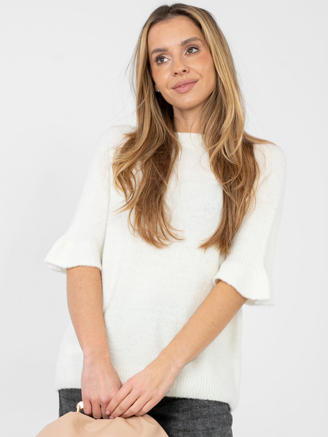 Ecru damski sweter z okrągłym dekoltem