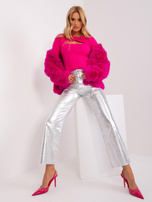 Hurt Fuksjowy sweter w prążek z wycięciem