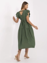 Khaki summer dress with buttons on the back.
