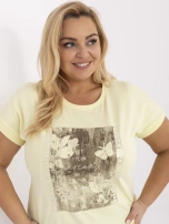 Jasnożółta damska bluzka plus size z napisami 