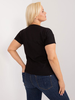 Hurtownia Czarna bawełniana bluzka plus size z nadrukiem