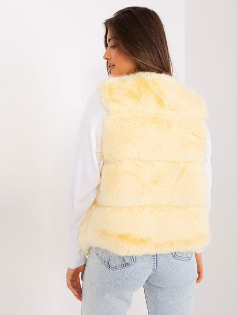 Hurt Jasnożółta futrzana kamizelka z kieszeniami