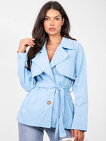 Jasnoniebieski przejściowy płaszcz z paskiem RUE PARIS 