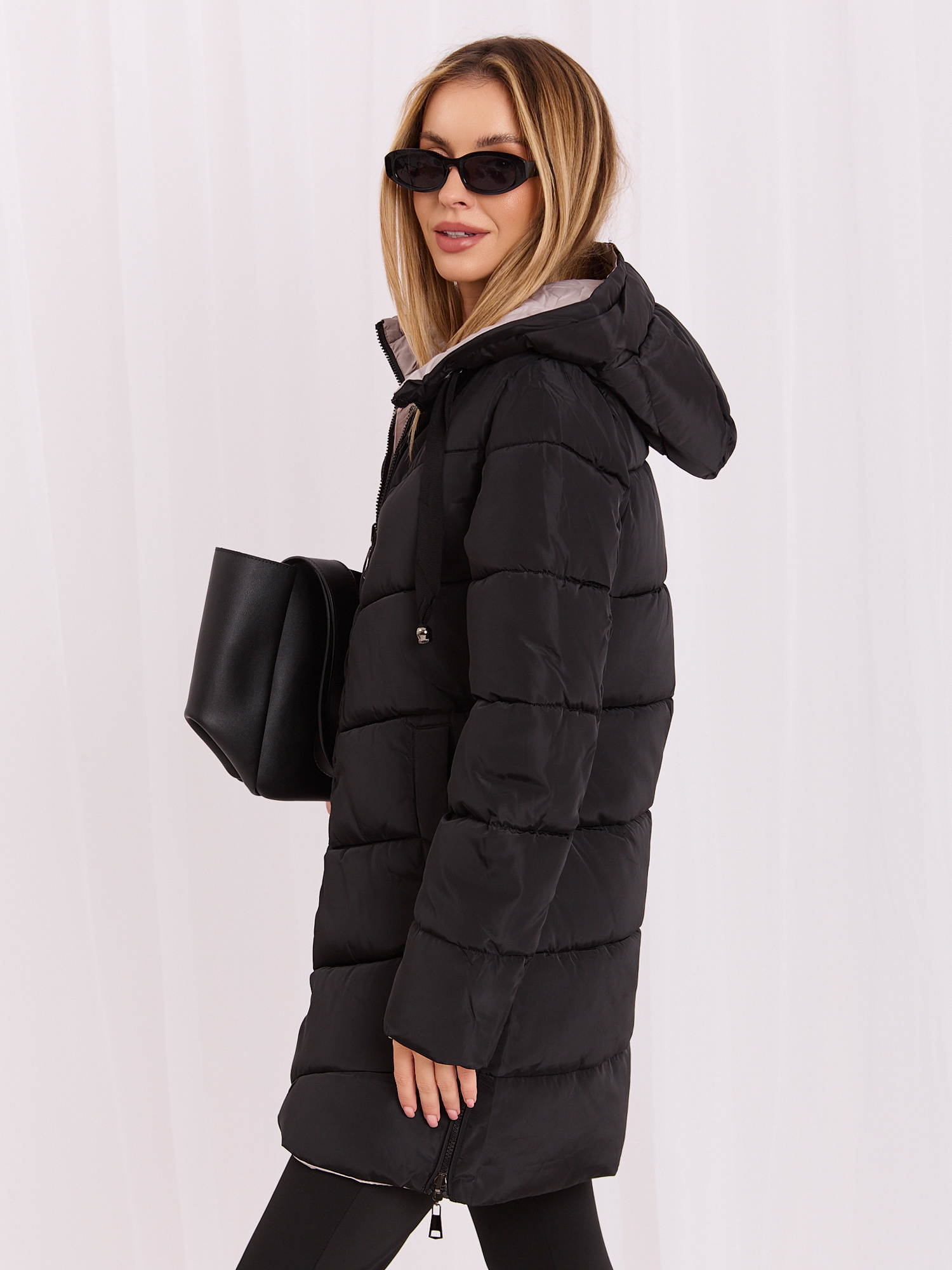 Hurt Czarno-beżowa dwustronna kurtka zimowa z kapturem 