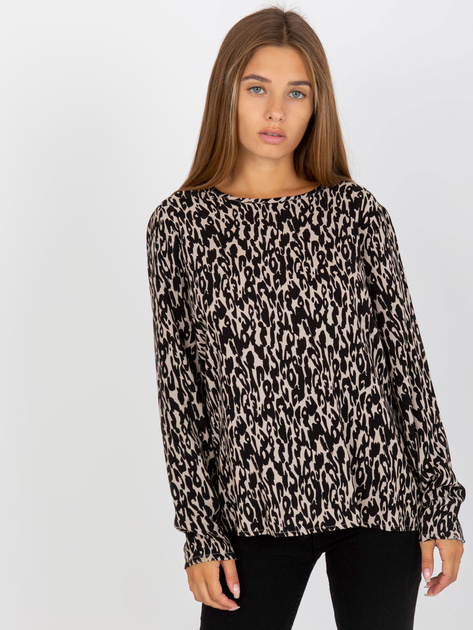 Hurt Ciemnobeżowa bluzka w zwierzęcy wzór z wiskozy