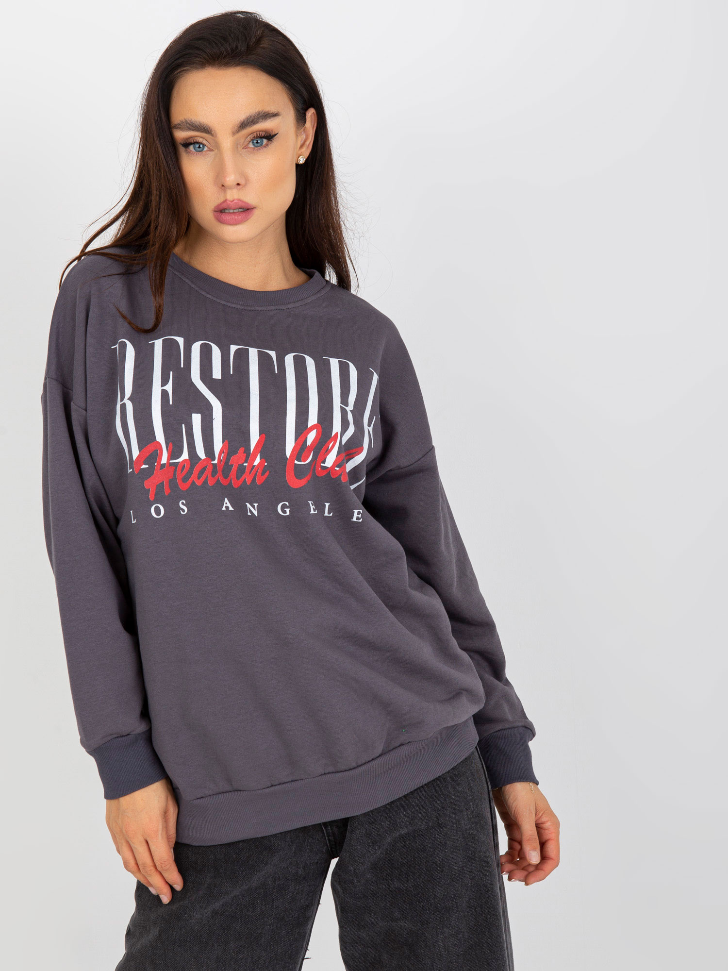 Ciemnoszara bawełniana bluza z nadrukiem