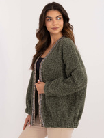 Online wholesale women's khaki cardigan with trim.
