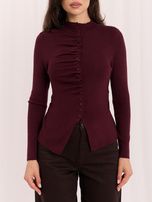 Bordowy elegancki sweter ze stójką