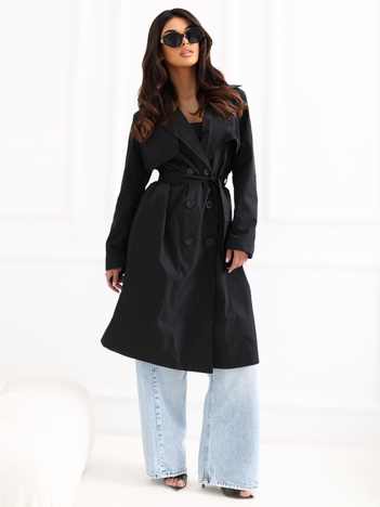 Czarny przejściowy trencz z kieszeniami RUE PARIS