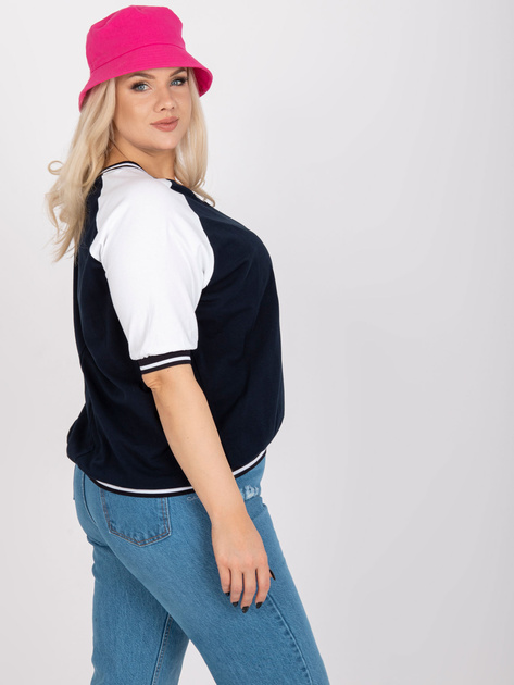 Biało-granatowa bluzka plus size z krótkim rękawem