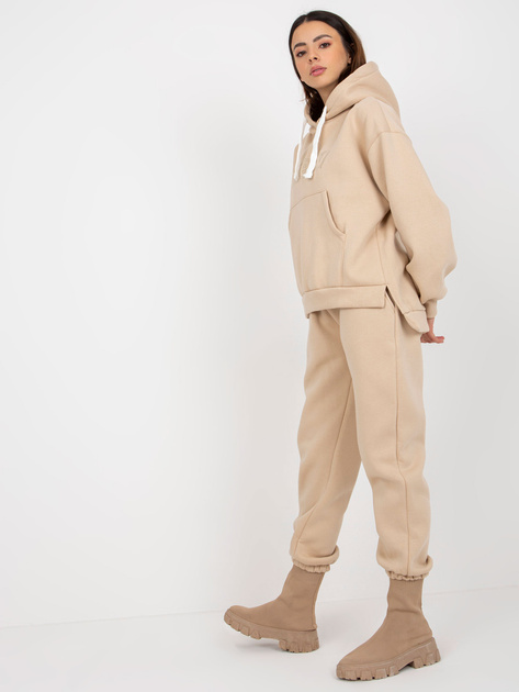 Hurtownia Beżowy dwuczęściowy komplet dresowy oversize