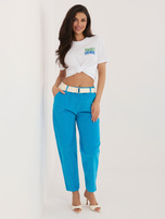 Niebieskie sztruksowe spodnie z nogawką 7/8