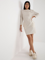 Hurt Ecru-beżowa damska sukienka basic w paski RUE PARIS