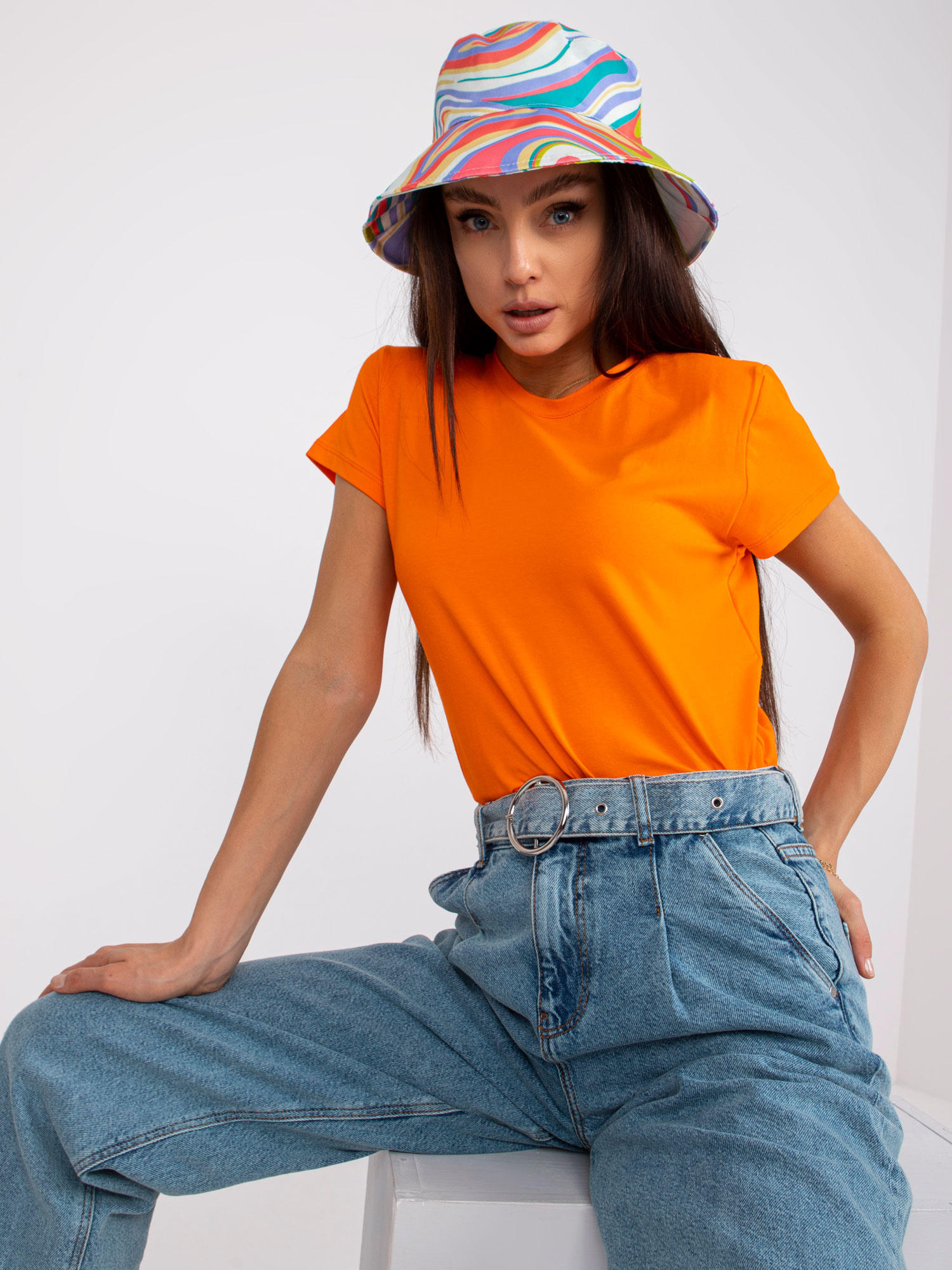 Fluo pomarańczowy damski t-shirt z bawełny Peachy