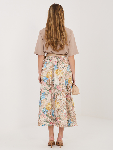 Beżowa rozkloszowana spódnica w kwiaty