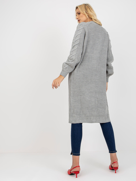 Hurtownia Szary długi kardigan z warkoczami RUE PARIS