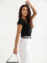 Czarna bawełniana bluzka basic z dekoltem V RUE PARIS 