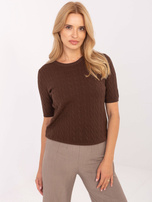 Brauner Damenpullover mit kurzen Ärmeln.