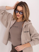 Beżowa ocieplana bluza z napisami 