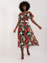 Hurtownia Czarno-czerwona długa sukienka damska z printem