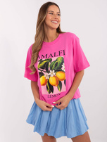 Hurtownia Różowy t-shirt oversize z napisem Lemon
