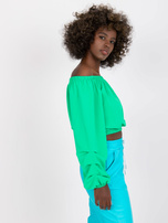 Zielona luźna krótka bluzka z hiszpańskim dekoltem Nineli